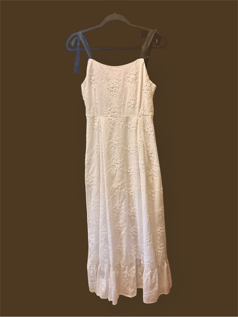 GB White Embroidered Maxi Dress with Tie Straps Sz S